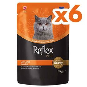 Reflex Plus 6x85 gr Pouch Gravy Kuzu Etli Soslu Kedi Yaş Maması