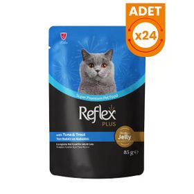 Reflex Plus 85 gr 24 Adet Jöle İçinde Ton Balıklı ve Alabalıklı Pouch Yetişkin Konserve Kedi Maması