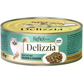 Reflex Plus Delizzia Sos İçinde Somonlu ve Tavuklu Parça Etli Yetişkin 85 gr Kedi Konservesi