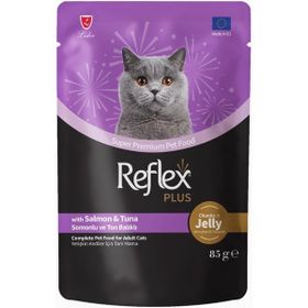 Reflex Plus Jöle Içinde Et Parçacıklı Somonlu ve Ton Balıklı 85 gr Yetişkin Kedi Maması