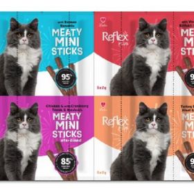 Reflex Plus Mini Mix Somonlu Kuzu Etli Biftekli Kısır Tavuk 20x2 gr Kedi Ödülleri