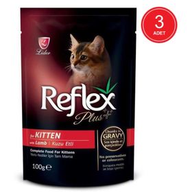 Reflex Plus Pouch Kitten Kuzu Etli 100 gr x 3 Yavru Kedi Yaş Maması