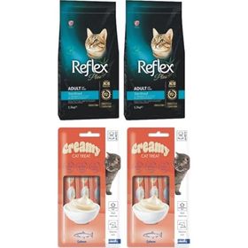 Reflex Sterilised Somonlu 2x1.5 kg Kısırlaştırılmış Kedi Maması + Creamy Cat Treat Somonlu 8x15 gr Kedi Ödülü