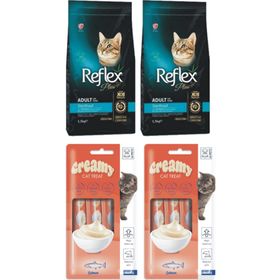 Reflex Sterilised Somonlu 2x1.5 kg Kısırlaştırılmış Kedi Maması + Creamy Cat Treat Somonlu 8x15 gr Kedi Ödülü