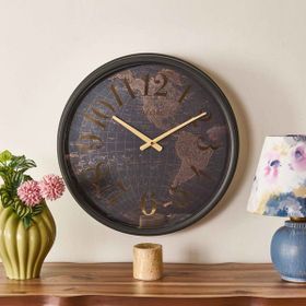 Regal 51 cm Kahverengi Dünya Haritalı Eskitme Metal Duvar Saati