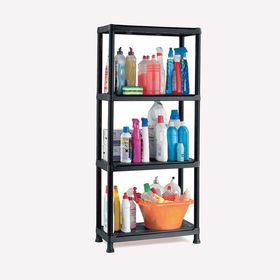Regalux Kronos 60x30x143 cm Siyah 4 Katlı Plastik Raf