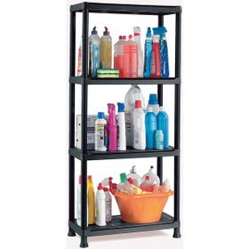 Regalux Kronos 60x30x143 cm Siyah 4 Katlı Plastik Raf
