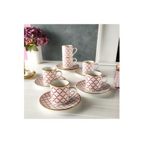 Regna Home Harmony Luna Kırmızı 6 Kişilik Kahve Fincan Takımı
