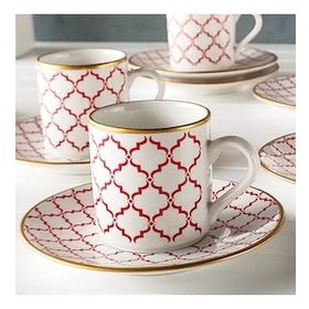 Regna Home Harmony Luna Kırmızı 6 Kişilik Kahve Fincan Takımı
