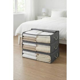 Rek Home 3 Adet Pencereli Gri 60x45x15 cm Baza Altı Yastık Yorgan Kazak Hurç
