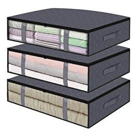 Rek Home 3 Adet Pencereli Gri 60x45x15 cm Baza Altı Yastık Yorgan Kazak Hurç