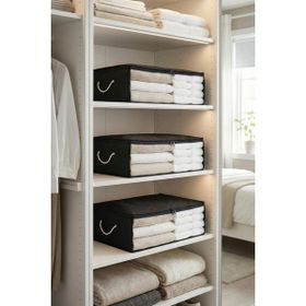 Rek Home 3 Adet Pencereli Siyah 60x45x15 cm Baza Altı Yastık Yorgan Kazak Hurç