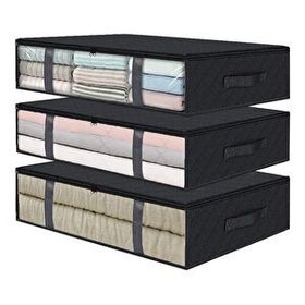 Rek Home 3 Adet Pencereli Siyah 60x45x15 cm Baza Altı Yastık Yorgan Kazak Hurç