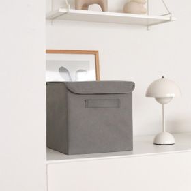 Rek Home Gri Kapaklı 28x28x28 cm Dolap İçi Çamaşır Oyuncak Düzenleyici Katlanır Saklama Kutusu