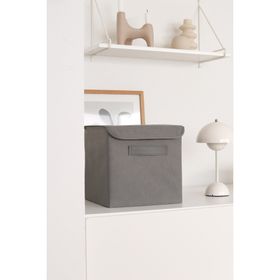 Rek Home Gri Kapaklı 28x28x28 cm Dolap İçi Çamaşır Oyuncak Düzenleyici Katlanır Saklama Kutusu
