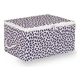 Rek Home Küçük Boy 30x22x18 cm Lacivert Yaprak Baskılı Baza Altı Valiz Düzenleyici Hurç