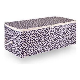 Rek Home Lacivert Yaprak Baskılı Baza Altı 52x28x21 cm Kazak Pike Battaniye Giysi Kıyafet Hurç