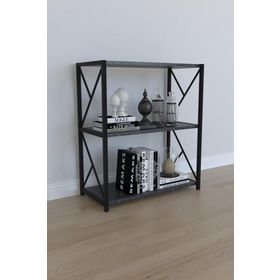 Remaks 3 Raflı Siyah Mermer Metal Kitaplık