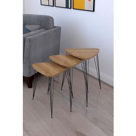 Remaks Elit 3'lü Üçgen Meşe Zigon Sehpa Ve Servis Sehpası