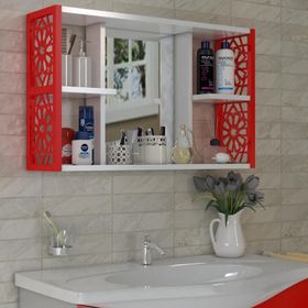 Remaks Kırmızı Aynalı Lavabo Banyo Dolabı