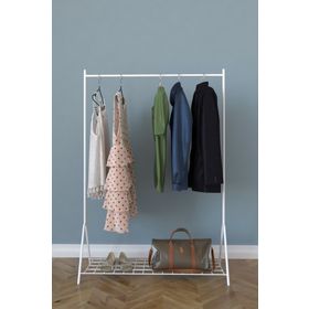 Remaks Loft Beyaz 1 Raflı Metal Portmanto Ayaklı Elbise Askısı ve Konfeksiyon Askılık