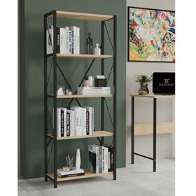 Remaks Small 5 Raflı Metal Meşe Kitaplık