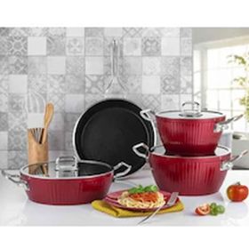 Remetta Granite Delux Kırmızı 7 Parça Tencere Seti
