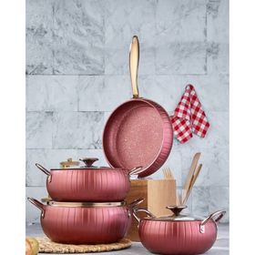 Remetta Granite Delux Kırmızı 7 Parça Tencere Seti