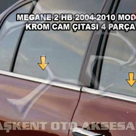 Renault Megane 2 HB 2004-2010 Paslanmaz Çelik 4 Parça Krom Cam Çıtası