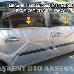 Renault Megane 2 Sedan 2004-2010 Paslanmaz Çelik 4 Parça Krom Cam Çıtası