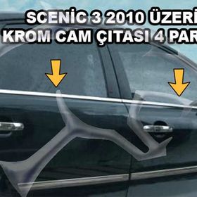 Renault Scenic 3 2010 Üzeri Paslanmaz Çelik 4 Parça Krom Cam Çıtası