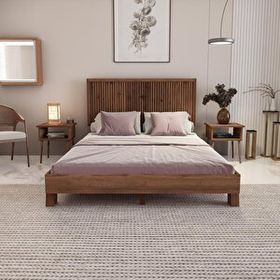 Renazzo Mobilya Alaz Model Ceviz Renk Çam Ahşap Dikey 140x190 cm Karyola