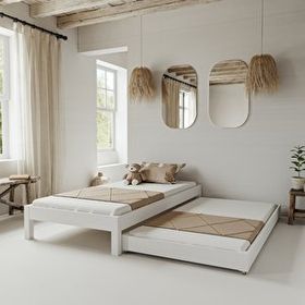 Renazzo Mobilya Canvas Model 100x200 cm Yavrulu Beyaz Renk Çam Ahşap Karyola
