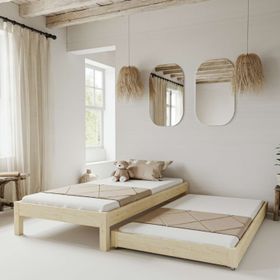 Renazzo Mobilya Canvas Model 100x200 cm Yavrulu Doğal Çam Ahşap Karyola
