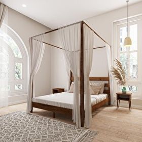 Renazzo Mobilya Natura Model Cibindirik Askılıklı 200x200 cm Ceviz Çam Ahşap Karyola