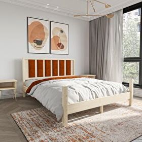 Renazzo Mobilya Orion Model 100x200 cm Kiremit Renk Puflu Başlıklı Vernikli Çam Ahşap Karyola