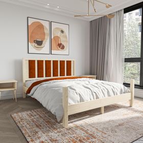 Renazzo Mobilya Orion Model 100x200 cm Kiremit Renk Puflu Başlıklı Vernikli Çam Ahşap Karyola