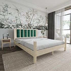 Renazzo Mobilya Orion Model 140x190 cm Zümrüt Yeşili Puflu Başlıklı Vernikli Çam Ahşap Karyola