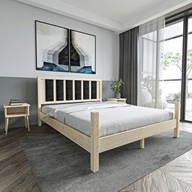 Renazzo Mobilya Orion Model 90x190 cm Siyah Renk Puflu Başlıklı Doğal Çam Ahşap Karyola