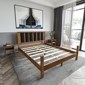 Renazzo Mobilya Orion Model 90x200 cm Siyah Renk Puflu Başlıklı Ceviz Renk Çam Ahşap Karyola