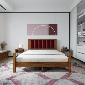 Renazzo Mobilya Orion Model Bordo Puflu Başlıklı 180x200 cm Ceviz Çam Ahşap Karyola