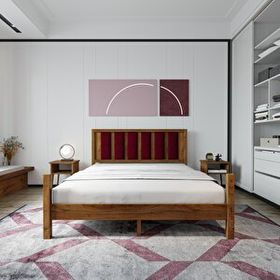 Renazzo Mobilya Orion Model Bordo Puflu Başlıklı 200x200 cm Ceviz Çam Ahşap Karyola