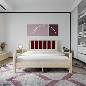 Renazzo Mobilya Orion Model Bordo Puflu Başlıklı 90x200 cm Doğal Çam Ahşap Karyola
