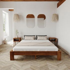 Renazzo Mobilya Soft Model 200x200 cm Ceviz Çam Ahşap Karyola