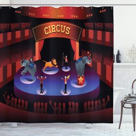 Rengirenk Karikatür Ateş Çıkaran Şeytan Figürü ve İnsanlar Antrasit Beyaz 200x180 cm Duş Perdesi