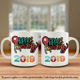 Renkli 2019 Happy New Year-Mutlu Yıllar Kupa Bardak
