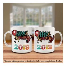 Renkli 2019 Happy New Year-Mutlu Yıllar Kupa Bardak