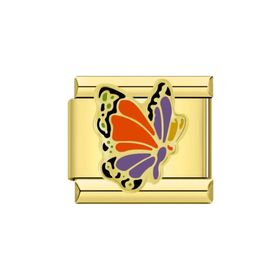 Renkli Kelebek Gold Çelik İtalyan Charm