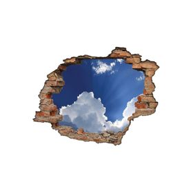 Renkselart Kırık Tuğla Bulutlar Gökyüzü Mavi Duvar Sticker