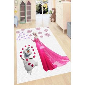 Resmiro Pembe Elsa Prenses Desenli Kaymaz Taban Dijital Baskı Renkli 80x200 cm Çocuk Odası Halısı